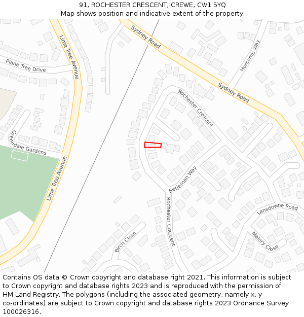 91, ROCHESTER CRESCENT, CREWE, CW1 5YQ: Location map and indicative extent of plot