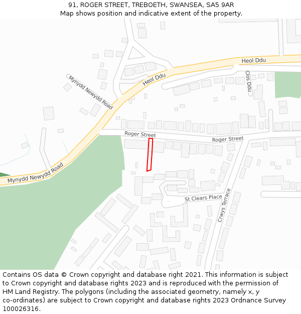 91, ROGER STREET, TREBOETH, SWANSEA, SA5 9AR: Location map and indicative extent of plot