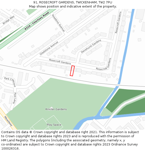 91, ROSECROFT GARDENS, TWICKENHAM, TW2 7PU: Location map and indicative extent of plot