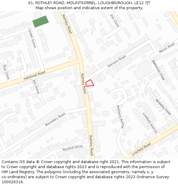 91, ROTHLEY ROAD, MOUNTSORREL, LOUGHBOROUGH, LE12 7JT: Location map and indicative extent of plot