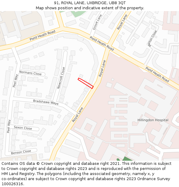 91, ROYAL LANE, UXBRIDGE, UB8 3QT: Location map and indicative extent of plot