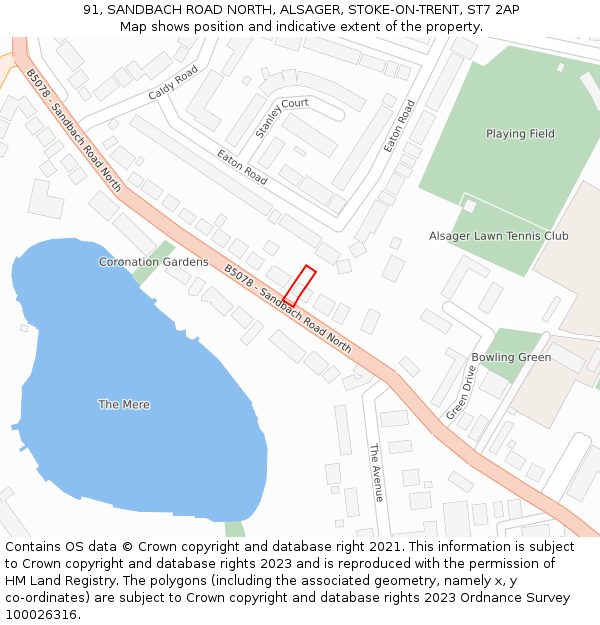 91, SANDBACH ROAD NORTH, ALSAGER, STOKE-ON-TRENT, ST7 2AP: Location map and indicative extent of plot