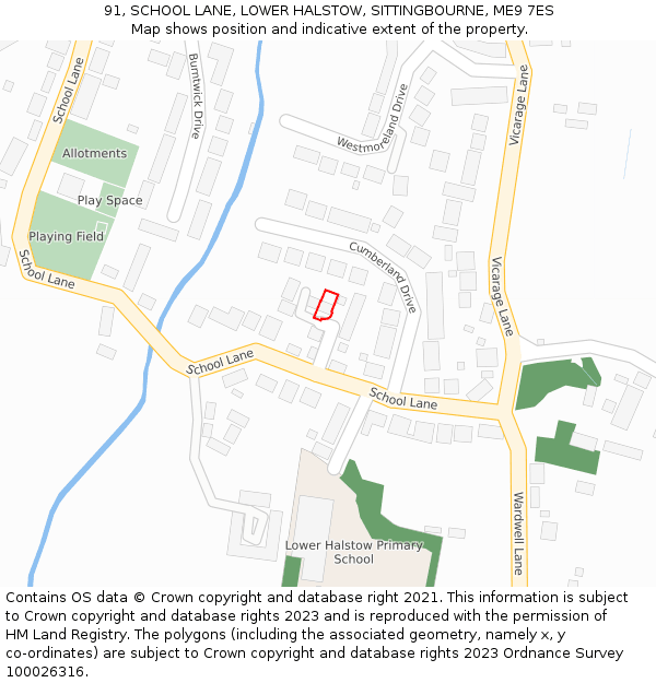 91, SCHOOL LANE, LOWER HALSTOW, SITTINGBOURNE, ME9 7ES: Location map and indicative extent of plot