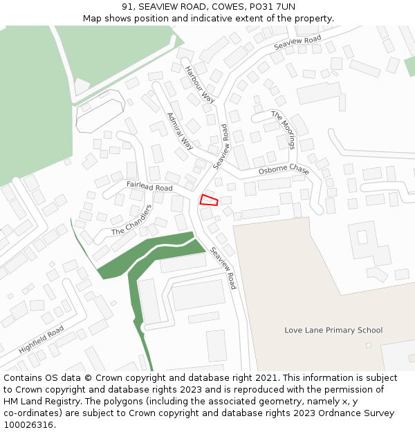 91, SEAVIEW ROAD, COWES, PO31 7UN: Location map and indicative extent of plot