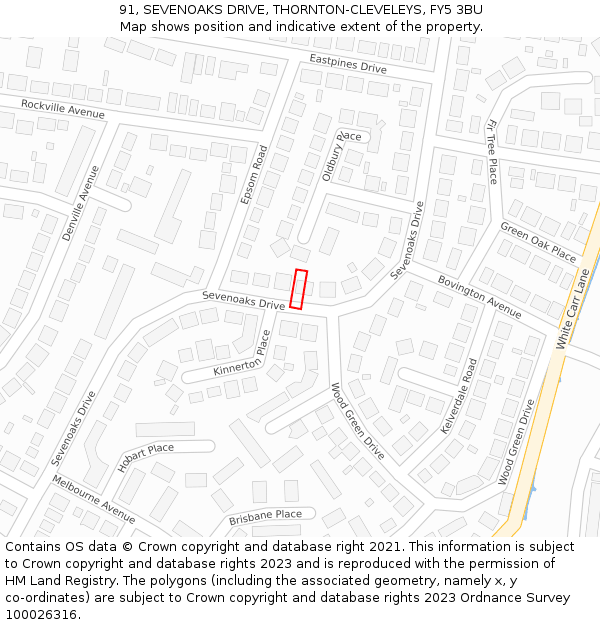 91, SEVENOAKS DRIVE, THORNTON-CLEVELEYS, FY5 3BU: Location map and indicative extent of plot