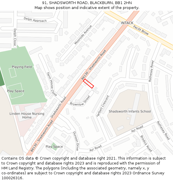 91, SHADSWORTH ROAD, BLACKBURN, BB1 2HN: Location map and indicative extent of plot