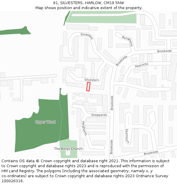 91, SILVESTERS, HARLOW, CM19 5NW: Location map and indicative extent of plot