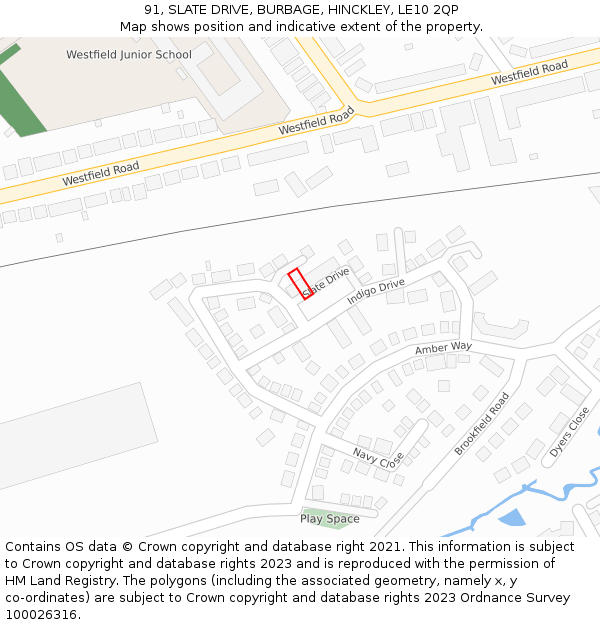 91, SLATE DRIVE, BURBAGE, HINCKLEY, LE10 2QP: Location map and indicative extent of plot