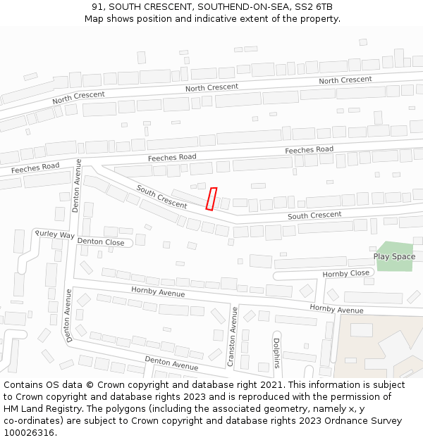 91, SOUTH CRESCENT, SOUTHEND-ON-SEA, SS2 6TB: Location map and indicative extent of plot