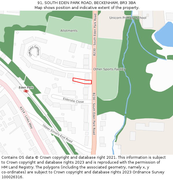 91, SOUTH EDEN PARK ROAD, BECKENHAM, BR3 3BA: Location map and indicative extent of plot