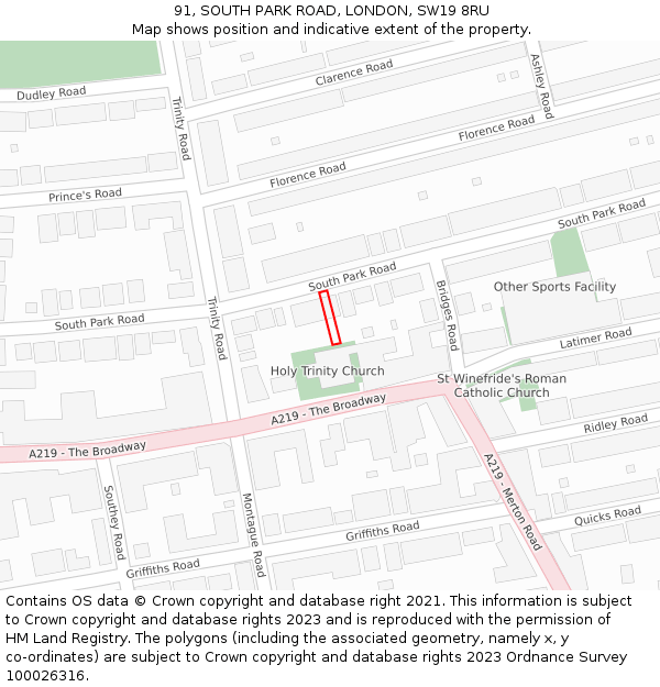 91, SOUTH PARK ROAD, LONDON, SW19 8RU: Location map and indicative extent of plot