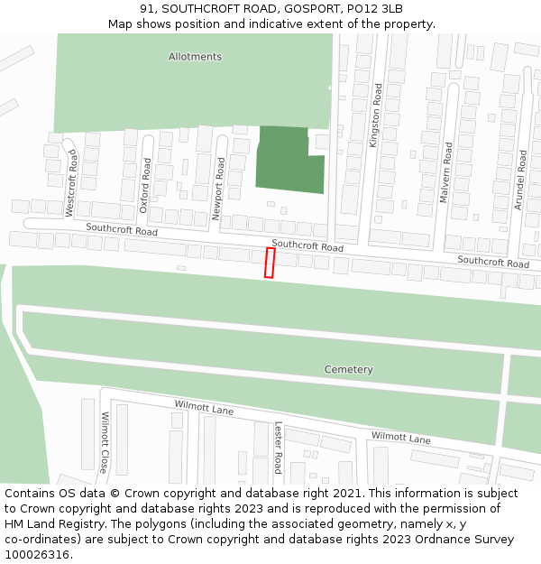 91, SOUTHCROFT ROAD, GOSPORT, PO12 3LB: Location map and indicative extent of plot