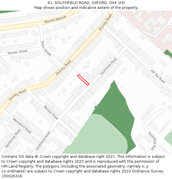 91, SOUTHFIELD ROAD, OXFORD, OX4 1NY: Location map and indicative extent of plot