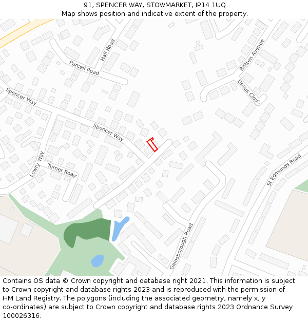 91, SPENCER WAY, STOWMARKET, IP14 1UQ: Location map and indicative extent of plot