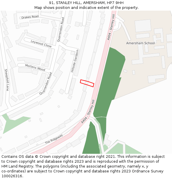 91, STANLEY HILL, AMERSHAM, HP7 9HH: Location map and indicative extent of plot