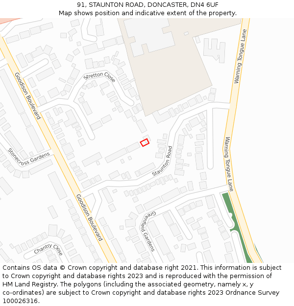 91, STAUNTON ROAD, DONCASTER, DN4 6UF: Location map and indicative extent of plot