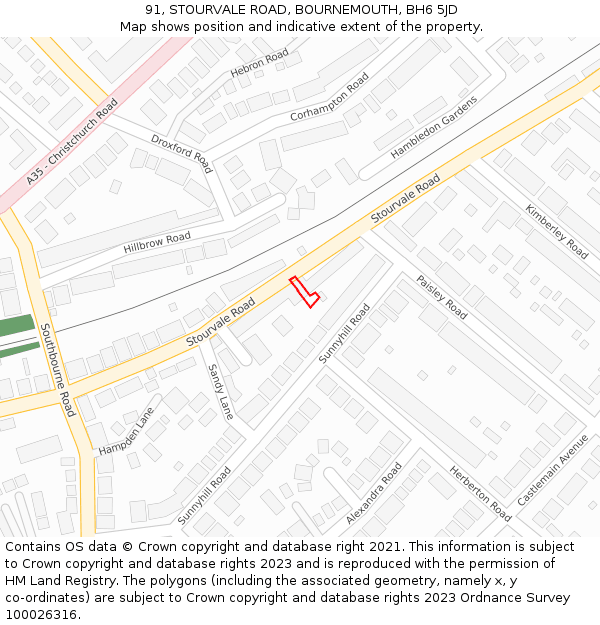 91, STOURVALE ROAD, BOURNEMOUTH, BH6 5JD: Location map and indicative extent of plot