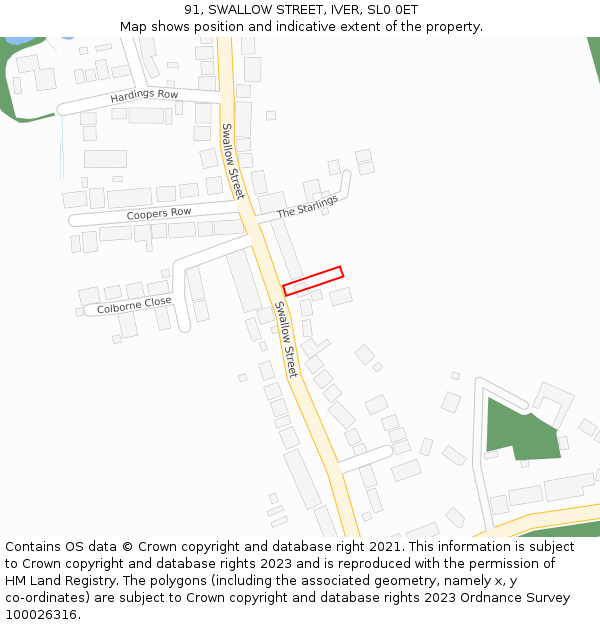 91, SWALLOW STREET, IVER, SL0 0ET: Location map and indicative extent of plot