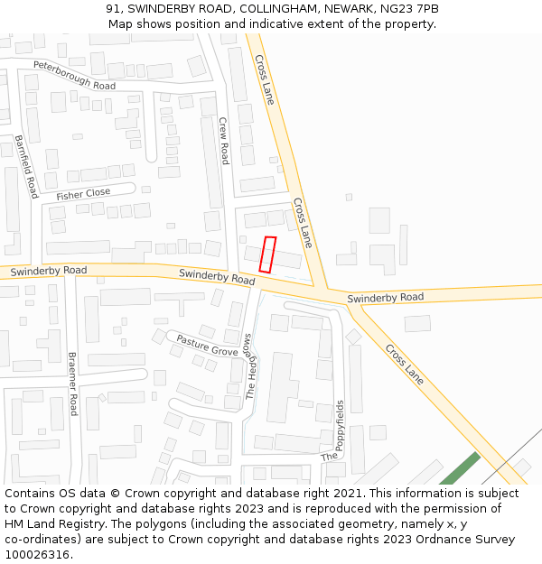 91, SWINDERBY ROAD, COLLINGHAM, NEWARK, NG23 7PB: Location map and indicative extent of plot