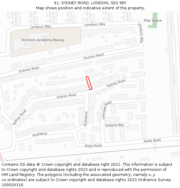 91, SYDNEY ROAD, LONDON, SE2 9RY: Location map and indicative extent of plot