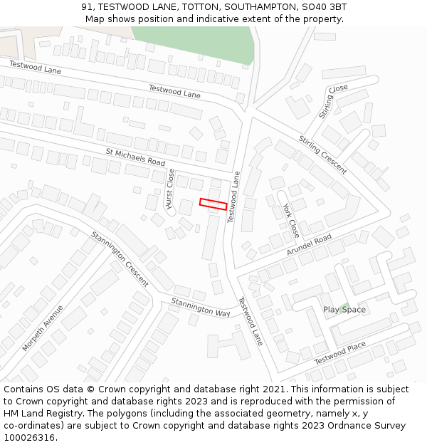 91, TESTWOOD LANE, TOTTON, SOUTHAMPTON, SO40 3BT: Location map and indicative extent of plot