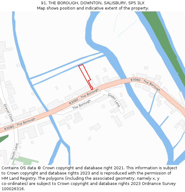 91, THE BOROUGH, DOWNTON, SALISBURY, SP5 3LX: Location map and indicative extent of plot