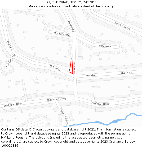 91, THE DRIVE, BEXLEY, DA5 3DF: Location map and indicative extent of plot