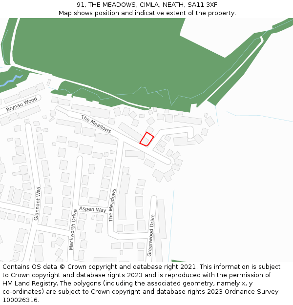 91, THE MEADOWS, CIMLA, NEATH, SA11 3XF: Location map and indicative extent of plot