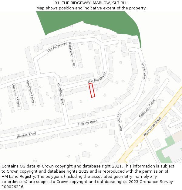 91, THE RIDGEWAY, MARLOW, SL7 3LH: Location map and indicative extent of plot