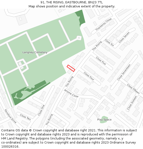 91, THE RISING, EASTBOURNE, BN23 7TL: Location map and indicative extent of plot