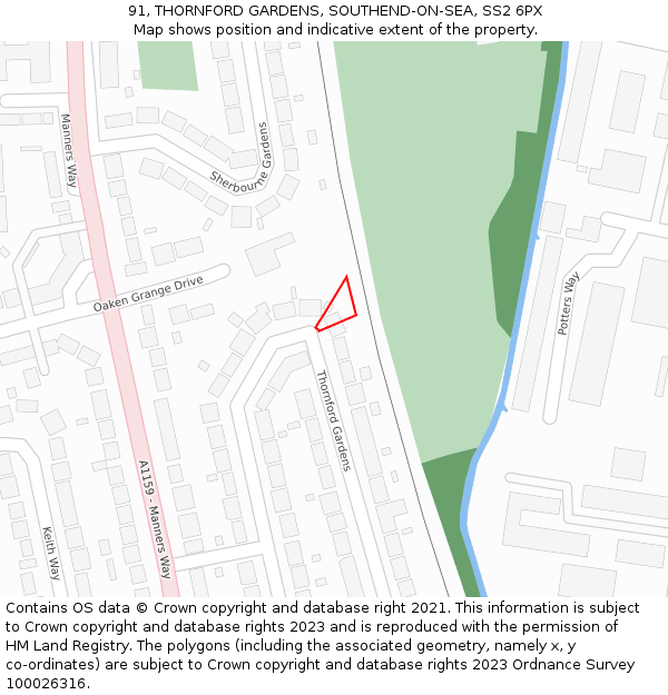 91, THORNFORD GARDENS, SOUTHEND-ON-SEA, SS2 6PX: Location map and indicative extent of plot