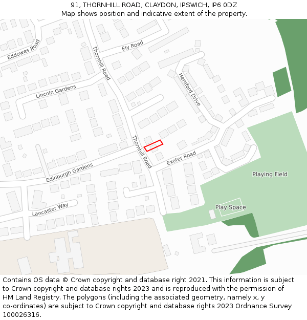 91, THORNHILL ROAD, CLAYDON, IPSWICH, IP6 0DZ: Location map and indicative extent of plot