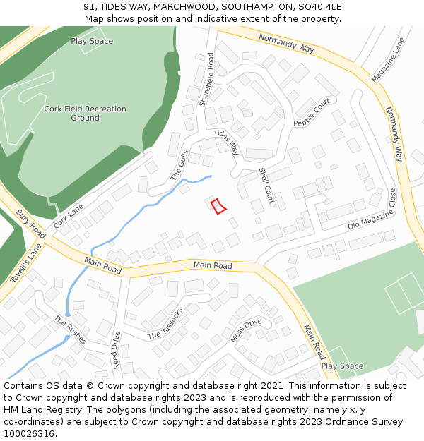 91, TIDES WAY, MARCHWOOD, SOUTHAMPTON, SO40 4LE: Location map and indicative extent of plot