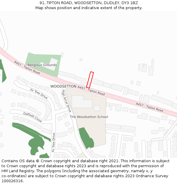 91, TIPTON ROAD, WOODSETTON, DUDLEY, DY3 1BZ: Location map and indicative extent of plot