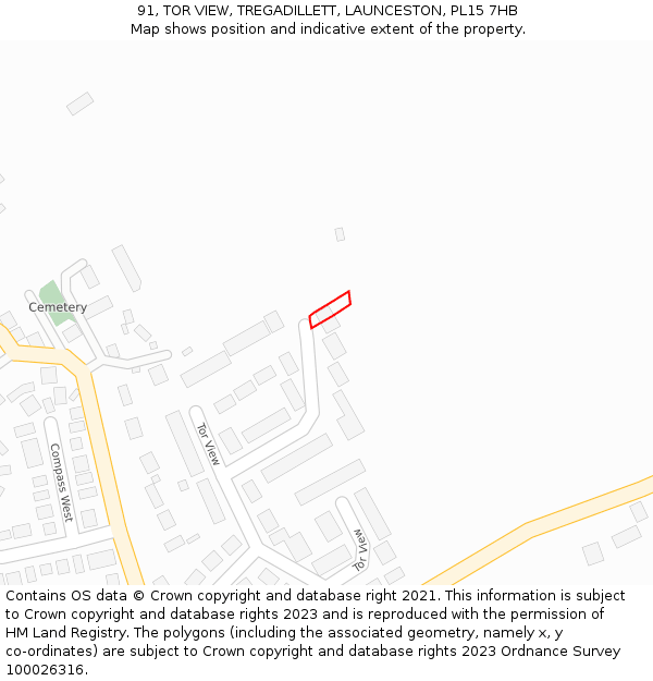 91, TOR VIEW, TREGADILLETT, LAUNCESTON, PL15 7HB: Location map and indicative extent of plot