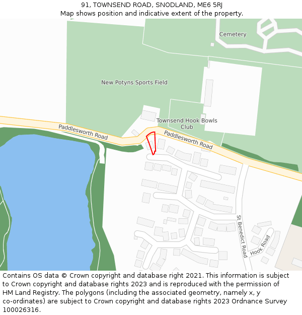 91, TOWNSEND ROAD, SNODLAND, ME6 5RJ: Location map and indicative extent of plot