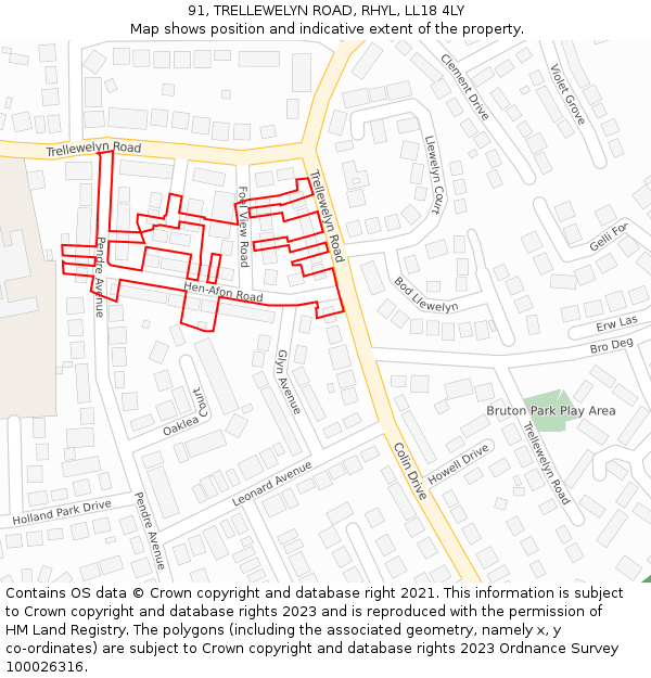 91, TRELLEWELYN ROAD, RHYL, LL18 4LY: Location map and indicative extent of plot