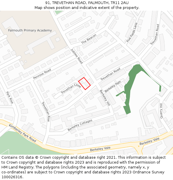 91, TREVETHAN ROAD, FALMOUTH, TR11 2AU: Location map and indicative extent of plot