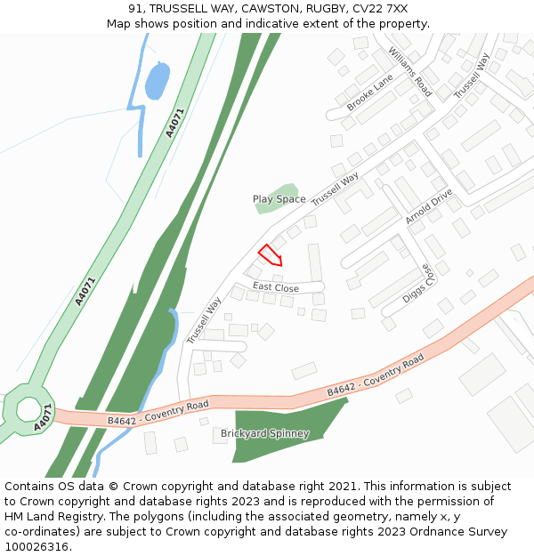 91, TRUSSELL WAY, CAWSTON, RUGBY, CV22 7XX: Location map and indicative extent of plot