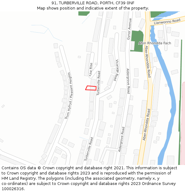 91, TURBERVILLE ROAD, PORTH, CF39 0NF: Location map and indicative extent of plot