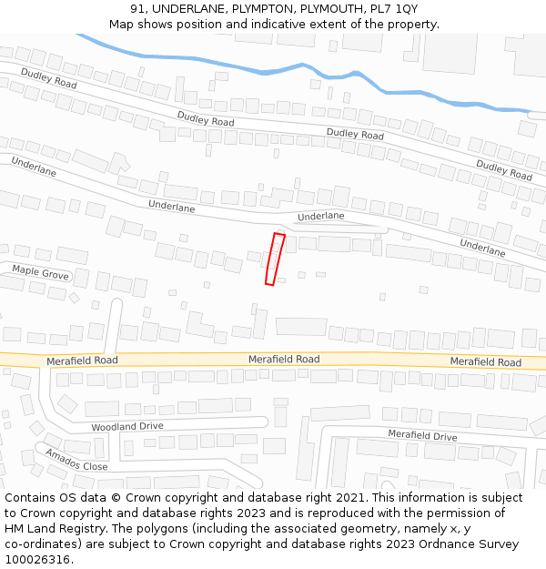 91, UNDERLANE, PLYMPTON, PLYMOUTH, PL7 1QY: Location map and indicative extent of plot