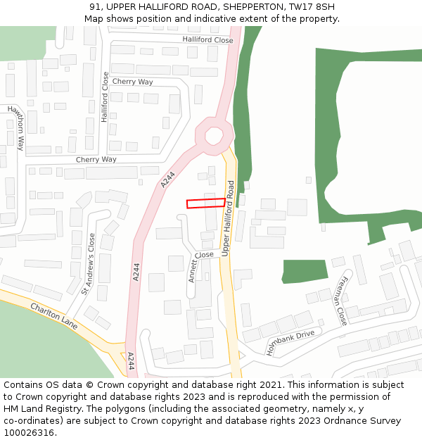 91, UPPER HALLIFORD ROAD, SHEPPERTON, TW17 8SH: Location map and indicative extent of plot