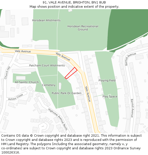 91, VALE AVENUE, BRIGHTON, BN1 8UB: Location map and indicative extent of plot