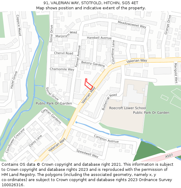 91, VALERIAN WAY, STOTFOLD, HITCHIN, SG5 4ET: Location map and indicative extent of plot