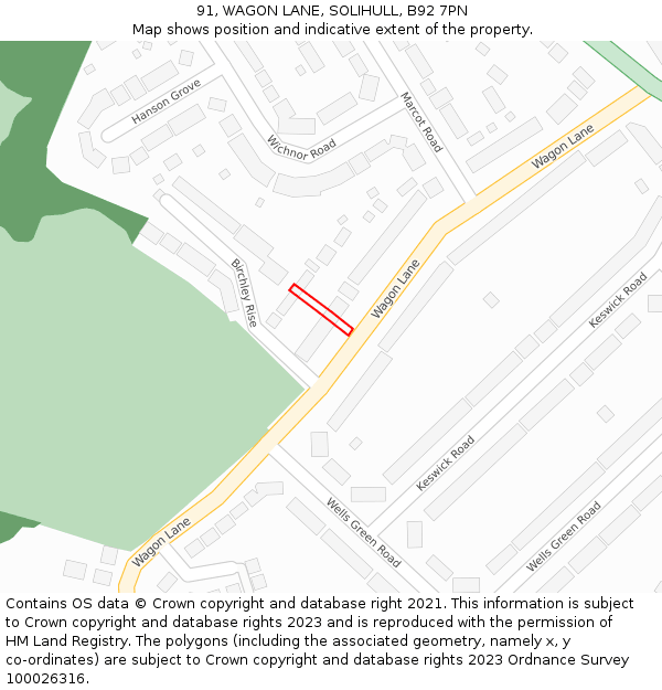 91, WAGON LANE, SOLIHULL, B92 7PN: Location map and indicative extent of plot