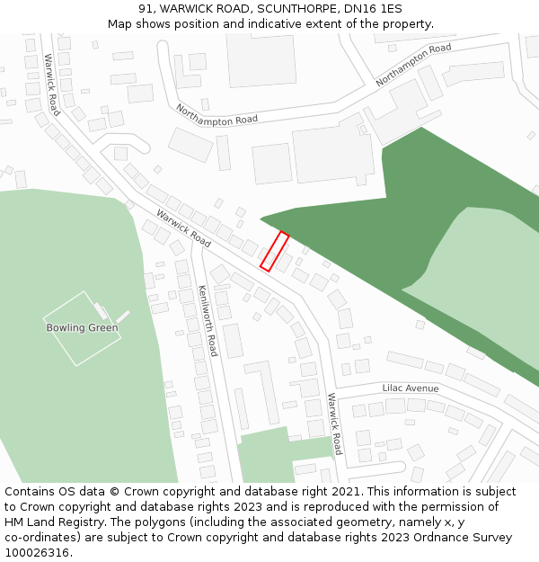 91, WARWICK ROAD, SCUNTHORPE, DN16 1ES: Location map and indicative extent of plot