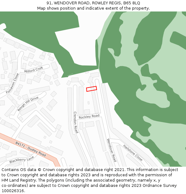 91, WENDOVER ROAD, ROWLEY REGIS, B65 8LQ: Location map and indicative extent of plot