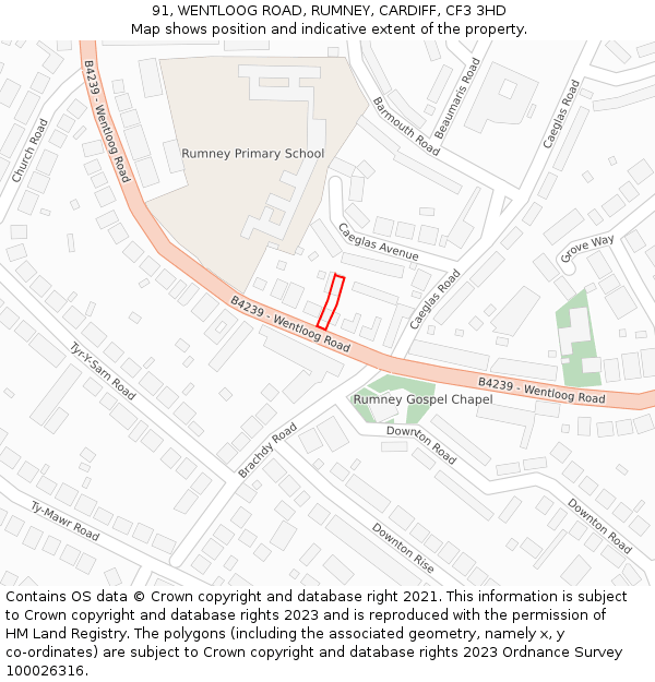 91, WENTLOOG ROAD, RUMNEY, CARDIFF, CF3 3HD: Location map and indicative extent of plot