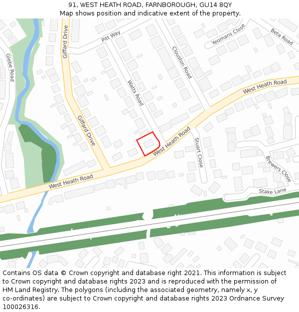 91, WEST HEATH ROAD, FARNBOROUGH, GU14 8QY: Location map and indicative extent of plot