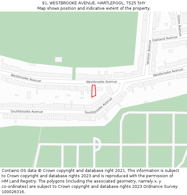 91, WESTBROOKE AVENUE, HARTLEPOOL, TS25 5HY: Location map and indicative extent of plot
